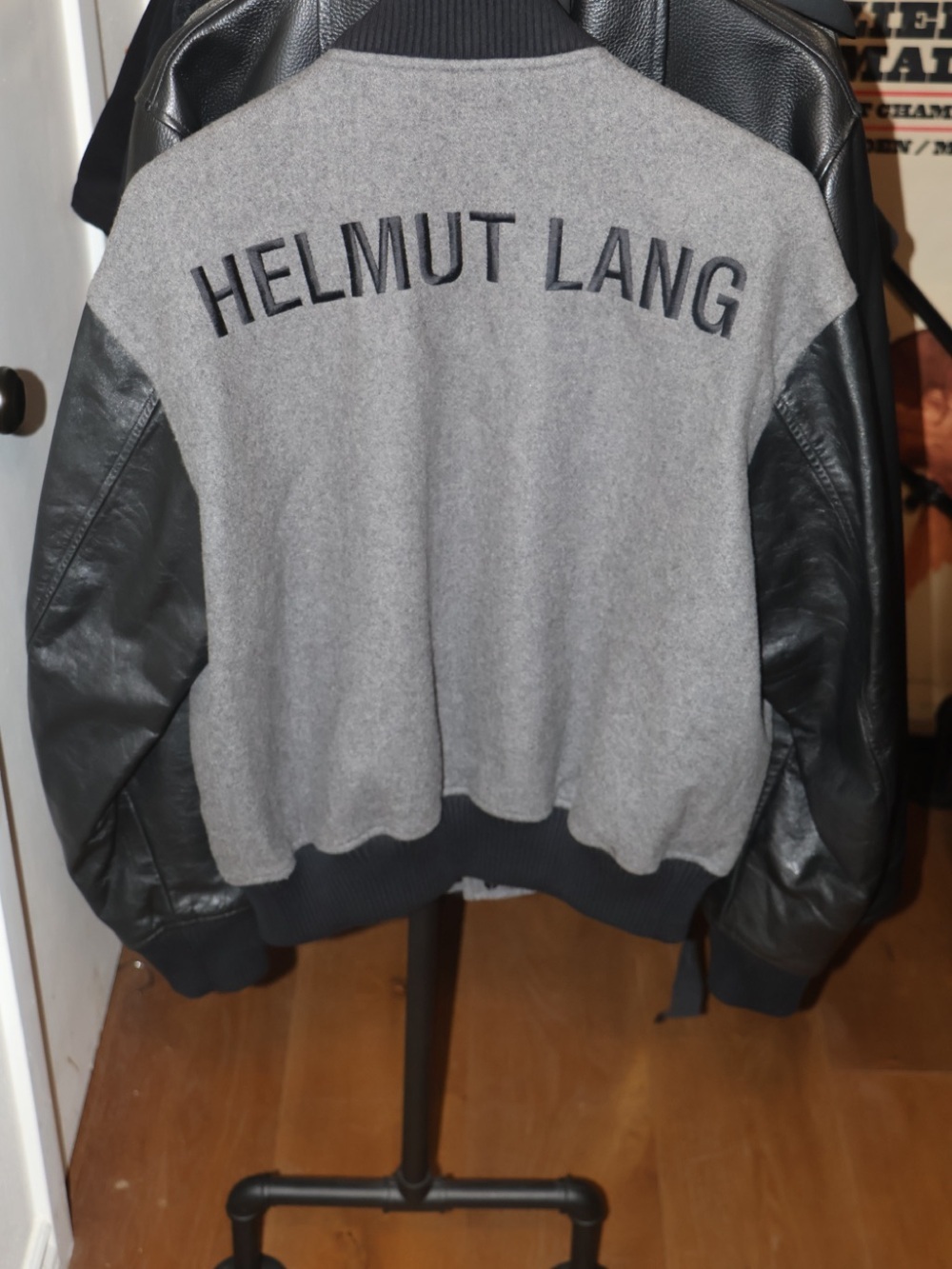 Helmut Lang Men's Gray Logo Varsity Bomber Jacket - Picture 3 of 11